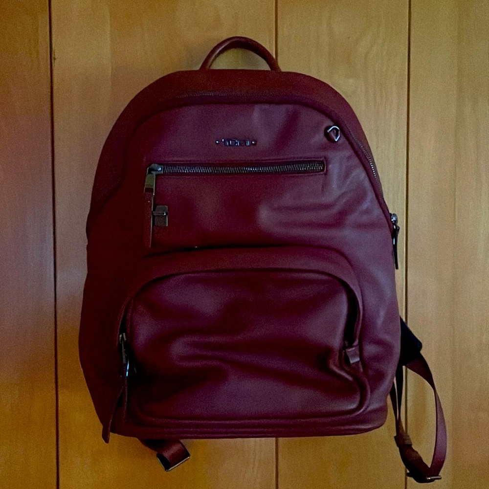 NWOT TUMI burgundy leather backpack